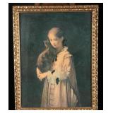 Framed Wm Morris Hunt Girl with Cat Print