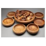 Turned Wooden Bowls w/ Carved Fruits, (21)