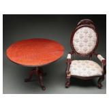 Mini Victorian-Style Table & Upholstered Armchair