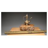 Brass Engraved Indian Ewer and Double Flute Set