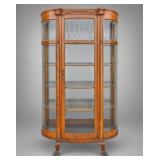 American Oak Bowed Glass China Cabinet, Circa 1900