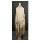 1920s Cream Silk Piano Shawl Floral Embroidery