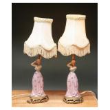 Pair C&S NY 570 Porcelain Lady Boudoir Lamps
