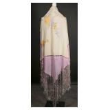1920 Silk Piano Shawl Lilac Embroidered Fringe