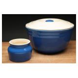 Blue Stoneware Casserole with Lid & Small Crock, 3