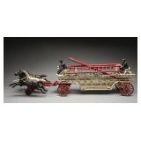 Large Cast Iron Horse-Drawn Fire Ladder Wagon