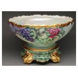 Antique T&V Limoges Hand-Painted Punch Bowl, Stand