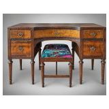 Sheraton Revival Walnut Vanity Desk & Stool