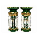 Bohemian Green Glass Mantel Lustres c.1880-1920