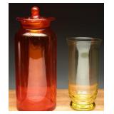 Orange Japanese Glass Apothecary Jar, Yellow Vase