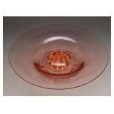 Glass Console Bowl Etched Flowers w/ Flower Frog