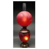Red Satin Glass Gone With the Wind Lamp