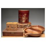 Wooden Boxes, Carved Tray, Lacquered 3-Tier Box, 5