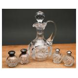 Tuthill Crystal Cruet & Mini Pressed & Cut Shakers