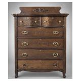 Antique Oak Six-Drawer Chest With Scroll Crest