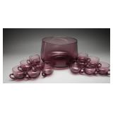 Italian Amethyst Glass Punch Bowl and Cups, (13)