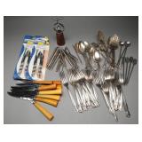 Silverplate Flatware, Bakelite Knives, Crab Tools