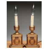 Gold Painted Neoclassical Candle Table Lamps, (2)