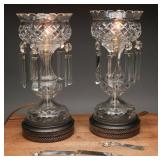 Antique Cut Glass Mantel Lusters Electrified, (2)