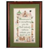 Vintage Embroidered Housework Motto Sampler