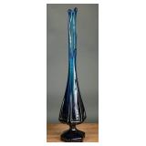 Viking Glass Blue Six-Panel Swung Glass Vase, 19"