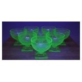 Indiana Glass Green Uranium Depression Sherbets, 8