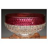 Pressed Glass Bowl With Ruby Flash Rim