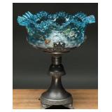 Pairpoint Quadruple Plate Pedestal Blue Glass Bowl