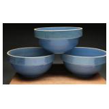 Blue Stoneware Overhanging Rim Nesting Bowls, (3)
