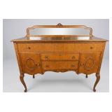 Antique Queen Anne Oak Sideboard Buffet w/ Mirror