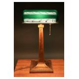 Antique Amronlite Green Glass Banker Desk Lamp