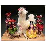 Peruvian Folk Art Dolls, Llamas & Mexican Doll, 5