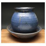Studio Pottery Planter & Saucer Set, Chuck Sanders