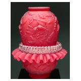 Fenton for L.G. Wright Red Satin Rose Fairy Lamp
