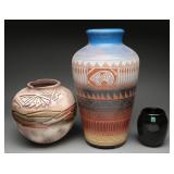 Navajo Sgraffito Vase, Leroy Kaye, Blackware, (3)