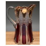 Tarentum Glass Ladder with Diamonds Ruby Pitcher