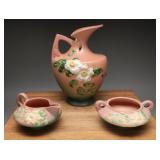 Roseville White Rose Pottery Pitcher Creamer Sugar