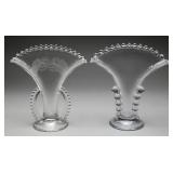Imperial Glass Candlewick Fan Vases Etched, (2)