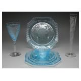 Blue Depression Glass Mayfair Open Rose, Fostoria