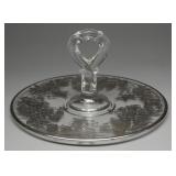 Silver Overlay Glass Center Handle Dessert Dish