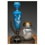Antique Mary Gregory Style Glass Shaker & Bottle