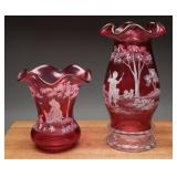 Fenton Mary Gregory Cranberry Vase & Candle Holder