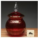 Egyptian Museum Ruby Glass Jar With 24K Gold Trim