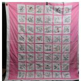 Vintage Embroidered State Birds & Flowers Quilt
