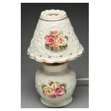 Porcelain Rose Lamp with Pierced Heart Shade, 8"
