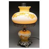 Victorian Revival Yellow Floral Hurricane Lamp 19"