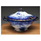 W.P. La Belle China Flow Blue Covered Soup Tureen