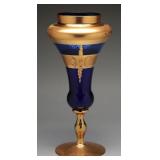 Venetian Cobalt Blue Gold Gilt Decorated Glass Urn