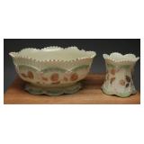 Antique Northwood Custard Glass Bowl & Spooner
