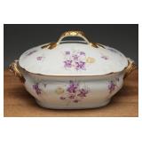 Antique Elite Limoges Violet Floral Covered Dish